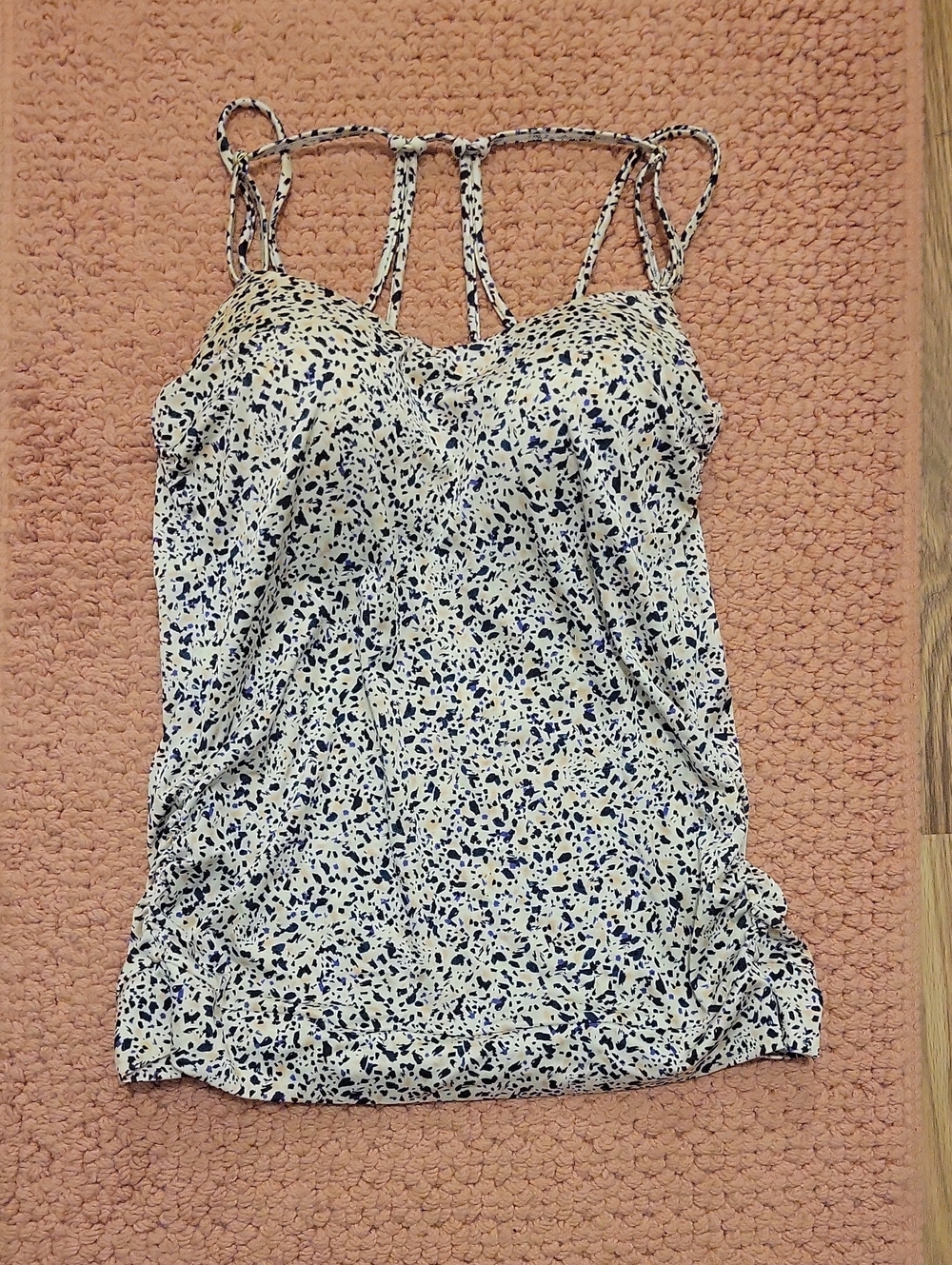 Athleta Cream and Blue Speckled Tankini Swim Top